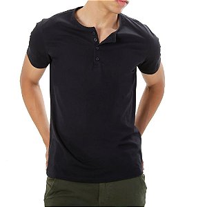 Camiseta Masculina Henley Preta - Use Bidoo