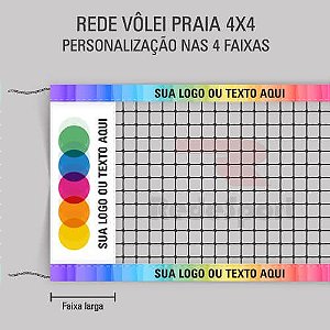 Rede VÔLEI Praia 4x4 Personalizada com Logo nas 4 Faixas - 1,00 x 8,50 metros