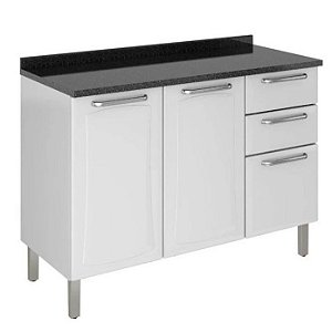 Balcão de Cozinha 3 Portas 2 Gavetas Itatiaia Tarsila de Aço 120cm Branco