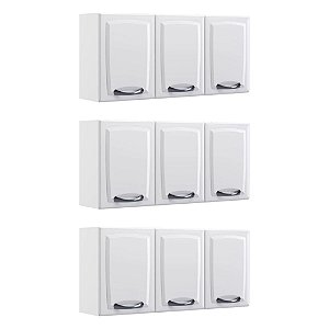 Kit 3 Armários Aéreos Multiuso Itatiaia Aço 3 Portas New Premium Branco
