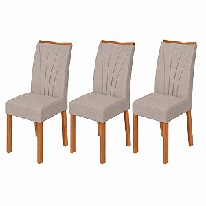 Kit 03 Cadeiras para Mesa de Jantar Apogeu Linho Cinza Amêndoa Clean