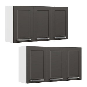 Kit 2 Armários de Cozinha Aéreos Itatiaia Aço 3 Portas Florença Grafite/Branco