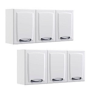 Kit 2 Armários Aéreos Multiuso Itatiaia Aço 3 Portas New Premium Branco Neve