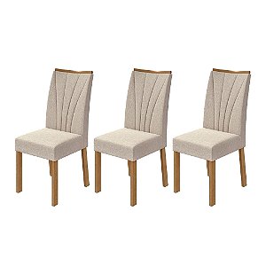 Kit 03 Cadeiras para Mesa de Jantar Apogeu Linho Rinzai Bege Amêndoa Clean