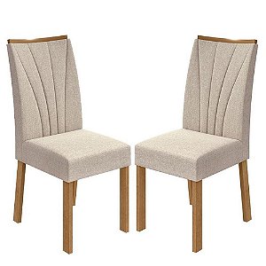 Kit 02 Cadeiras para Mesa de Jantar Apogeu Linho Rinzai Bege Amêndoa Clean