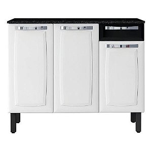 Itatiaia Rose Balcão 105 cm 3 Portas 1 Gaveta Com Tampo Branco/Preto