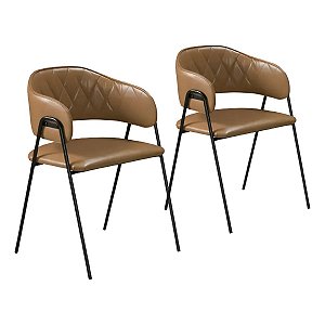 Conjunto 2 Cadeiras Veneza No Couro Sintético Caramelo E Metal Preto Acolchado