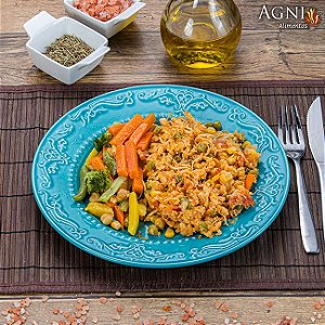 Frango xadrez, arroz integral colorido e brócolis - 300g