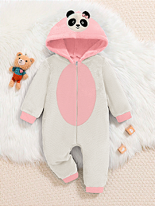 Macacão Bebê Menina com Capuz Bordado  Branco