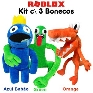 Kit 3 Pelúcia Boneco Azul Babão, Verde e Laranja Roblox Rainbow Friends