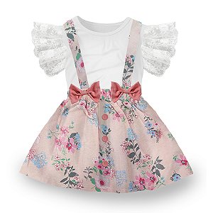 Conjunto Bebê Menina Body Rendinha e Salopete Floral