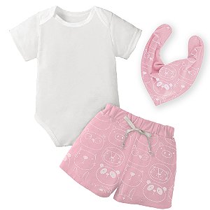 Conjunto de Bebê Menina Rosa Animais 3 Peças