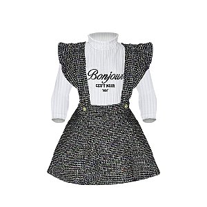 Conjunto Bebe Menina Blusa Tecido Canelado e Salopete Tweed
