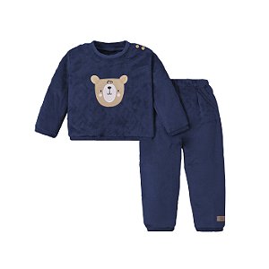Conjunto Plush Menino Calça e Blusa Ursinho Azul