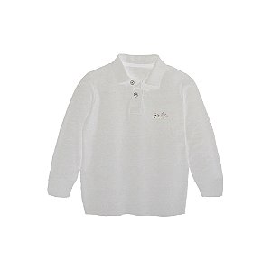 Camiseta Branca Polo Manga Longa Infantil Menino 100% Algodão