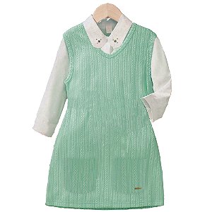 Conjunto Bebê Menina Blusa Gola Boneca e Vestido Tricot