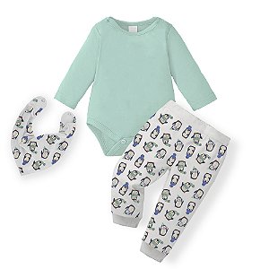 Conjunto Bebê Menino Body Calça Babador Pinguim