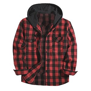 Camisa Xadrez Vermelha com Capuz Bebê Menino