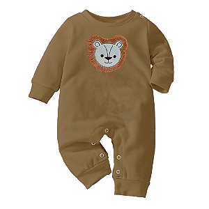 Macacão Bebê Manga Longa Suedine Leãozinho Interativo 100% Algodão