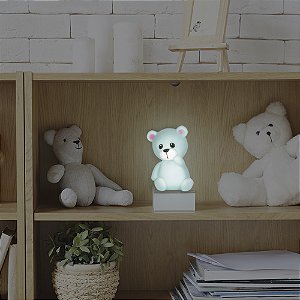 Luminária Abajur Ursinho Azul Luz Noturna Infantil Led