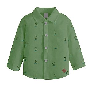 Camisa Infantil Social Manga Longa Verde Coqueiros