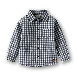 Camisa Infantil Social Manga Longa Xadrez Preta