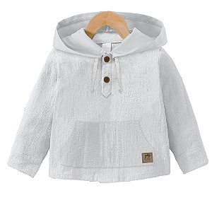 Camisa Infantil Manga Longa Com Capuz Branca
