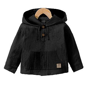 Camisa Infantil Manga Longa Com Capuz Preto