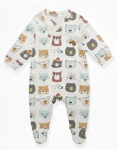 Macacão Bebê Suedine 100% Algodão com Zíper Invisível Ursinhos- Antialérgico, Macacão Infantil Recém-Nascido Confortável Estampado