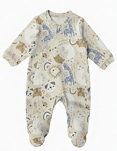 Macacão Bebê Suedine 100% Algodão com Zíper Invisível Savana- Antialérgico, Macacão Infantil Recém-Nascido Confortável Estampado