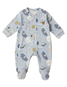 Macacão Bebê Suedine 100% Algodão com Zíper Invisível Galáxias- Antialérgico, Macacão Infantil Recém-Nascido Confortável Estampado