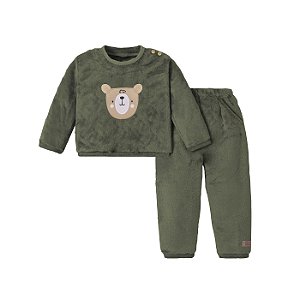 Conjunto Bebê Plush Blusa Ursinho e Calça Verde