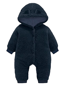 Macacão Teddy Ursinho Pelúcia Fofura Azul Escuro