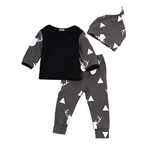 Conjunto 3 peças - Blusa, Calça e Gorro Estampados