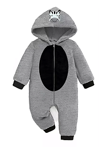 Macacão Bebê Menino com Capuz em Bouclê Zebrinha Cinza