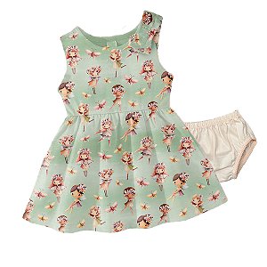 Vestido Infantil Bebê Menina Fadinhas Lacinho e Calcinha