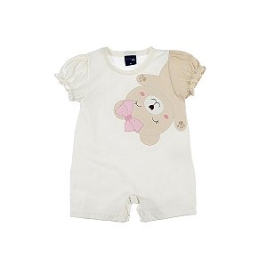 Macacão Bebê Curto Verão Off White Ursinho Ursos