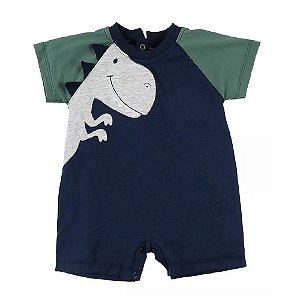 Macacão Bebê Curto Verão Azul Dino