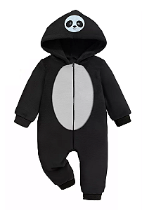 Macacão Bebê Menino com Capuz em Bouclê Pandinha Preto