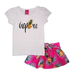 Conjunto Menina Camiseta e Shorts Saia Estampa Abacaxis