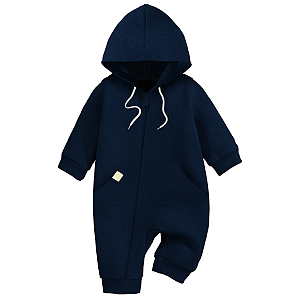 Macacão Bebê Menino Essentials com Capuz Azul Marinho
