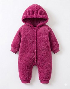 Macacão Bebê Teddy Peluciado com Capuz Pink