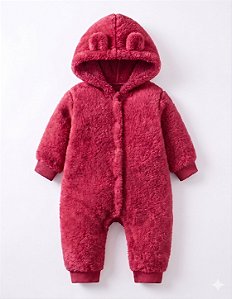 Macacão Bebê Teddy Peluciado com Capuz Vermelho