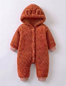 Macacão Bebê Teddy Peluciado com Capuz Laranja