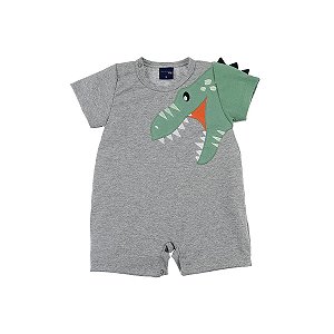 Macacão Bebê Curto Verão Cinza Dino