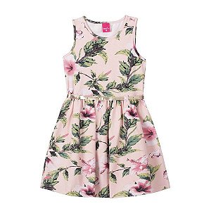 Vestido Infantil Floral com Cinto dourado