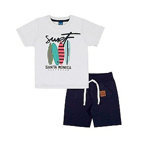 Conjunto Menino Camiseta Estampa Surf e Bermuda