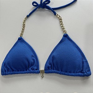 Cortininha com Bojo Removível e correntes tecido Shine azul  014 ( CALCINHA NÃO INCLUSO)