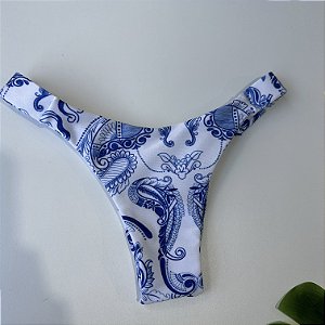 Calcinha Fita Lateral Larga fio duplo tecido glow Grécia azul 013 (BUSTO NÃO INCLUSO)