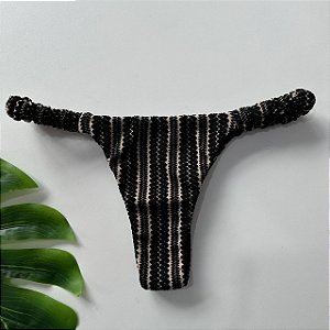 Calcinha Semi Fio fru-fru lateral croche preto 016 (top não incluso)